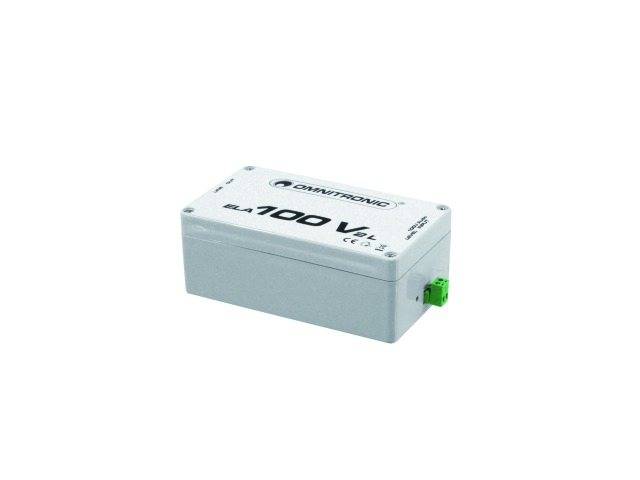 Szürke elektronikus eszköz, amelynek tetején 'DSL100 V' felirat olvasható, zöld csatlakozóval az oldalán.