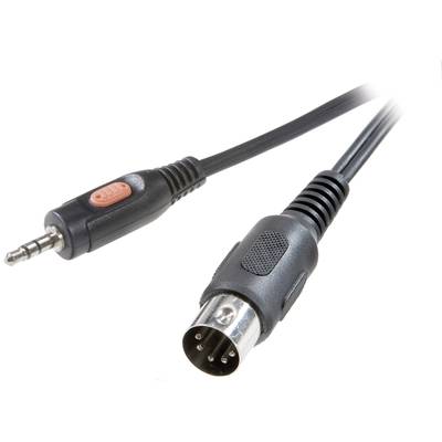 Jack - DIN audio kábel, 1x 3,5 mm jack aljzat - 1x 5 pól. DIN dugó, 1,5 m, fekete, SpeaKa Professional 325078