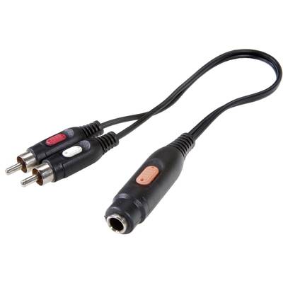 Jack - RCA audio kábel, 1x 6,35 mm jack aljzat - 2x RCA dugó, 0,2 m, fekete, SpeaKa Professional 325108