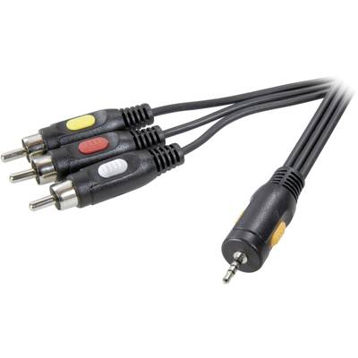 Jack AV kábel, 1x 2,5 mm 4 pól. jack dugó- 3 x RCA dugó, 2,5 m, fekete, SpeaKa Professional