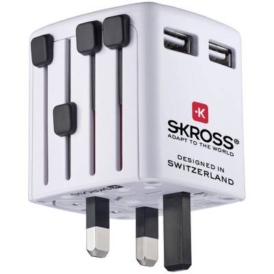 Skross 1 302 (320) 1.302320 USB-s töltőkészülék Aljzat dugó Kimeneti áram (max.) 2400 mA 2 x USB UK adapterrel