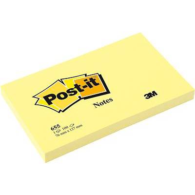 Öntapadó jegyzetlap 127 x 76 mm, sárga, 100 lap, Post-it 655