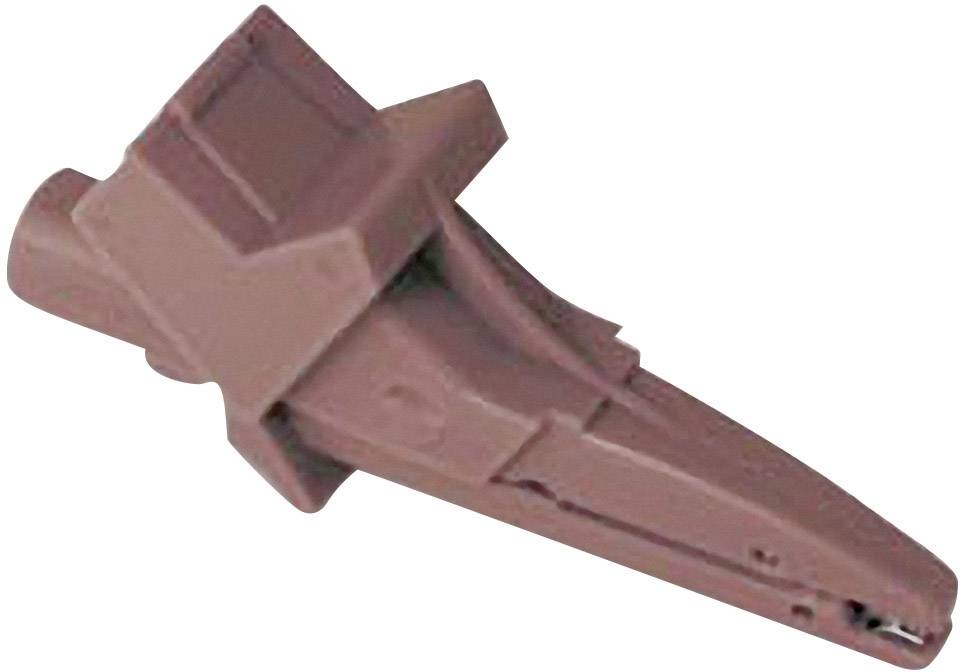 Piros műanyag alkatrész horog vagy klipsz formájában, valószínűleg egy rögzítőelem.