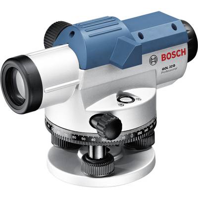 Bosch típusú optikai zoommal és beállító kerékkel rendelkező szintező műszer, amelyet épületfelmérésben a pontos magasságméréshez használnak.
