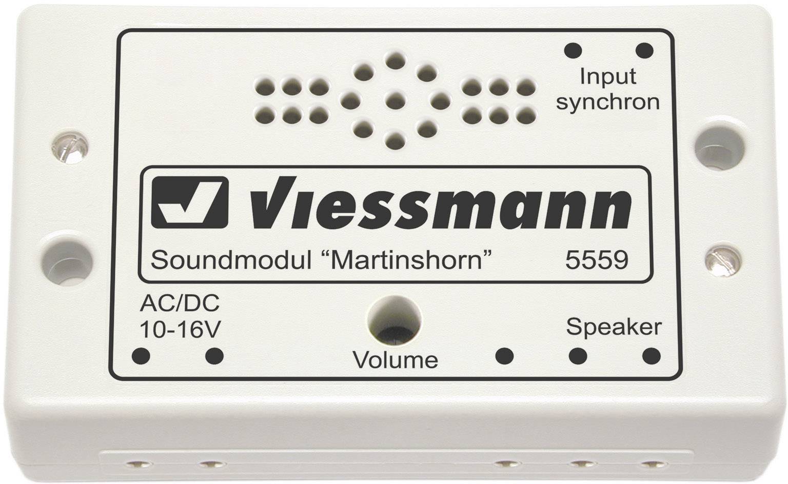 Hangmodul 'Viessmann' felirattal, 'Martinshorn' modell, hangszóró- és szinkronbemenetekkel, 10-16V feszültségtartomány.