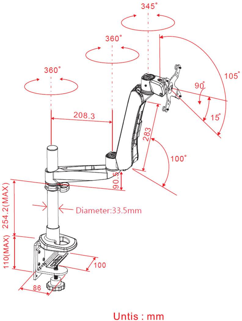 SuperFlex monitor tartó,állítható magasság, asztalra szerelhető, gáznyomásos technikával, Grommet- és C csíptetővel, Spe-2