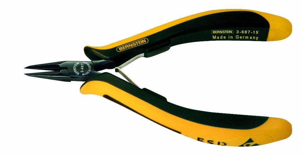 Hegyes fogó 130 mm, rövid csőrrel, Bernstein EUROline-Conductive 3-687-15