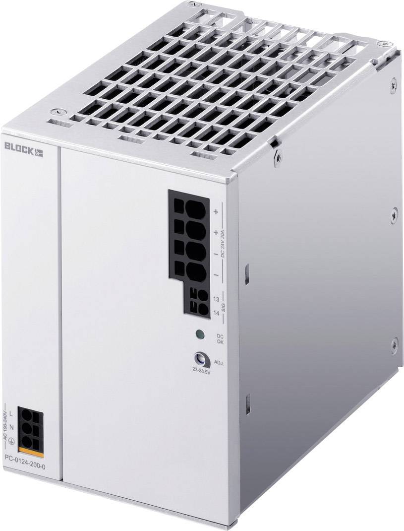 BLOCK PC-0124-200-0 Kalapsínes tápegység 24 V/DC 20 A 480 W Kimenetek száma:1 x Tartalom, tartalmi egységek rendelésenként 1 db