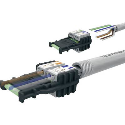 Egy Ethernet-kábel közeli felvétele, amelynek meztelen vezetékei egy csatlakozóba vannak bekötve. A felvétel a csatlakoztatási folyamatot mutatja.