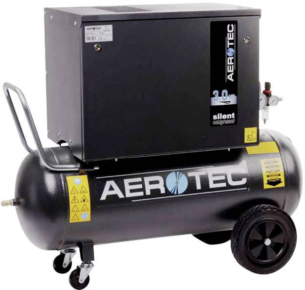 Egy fekete AEROTEC-kompresszor kerekekkel és fogantyúkkal, ipari és műhelyi felhasználásra alkalmas.