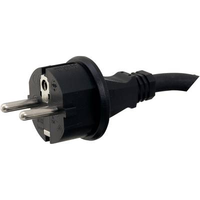 Fekete, két fém érintkezővel rendelkező EU-hálózati csatlakozódugó, oldalról ábrázolva, egy elektromos készülék csatlakozóját mutatja.