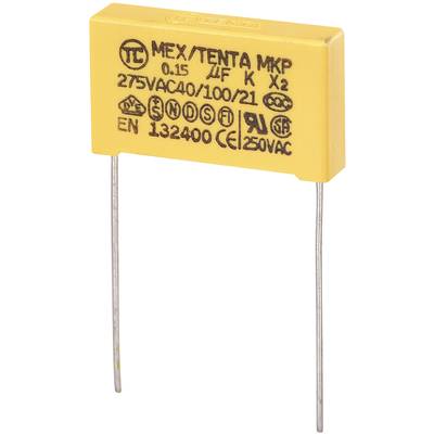 MKP kondenzátor X2, 0,15 µF, 275 V/AC, ±10 %, 26,5 x 6 x 15 mm, raszter: 22,5 mm