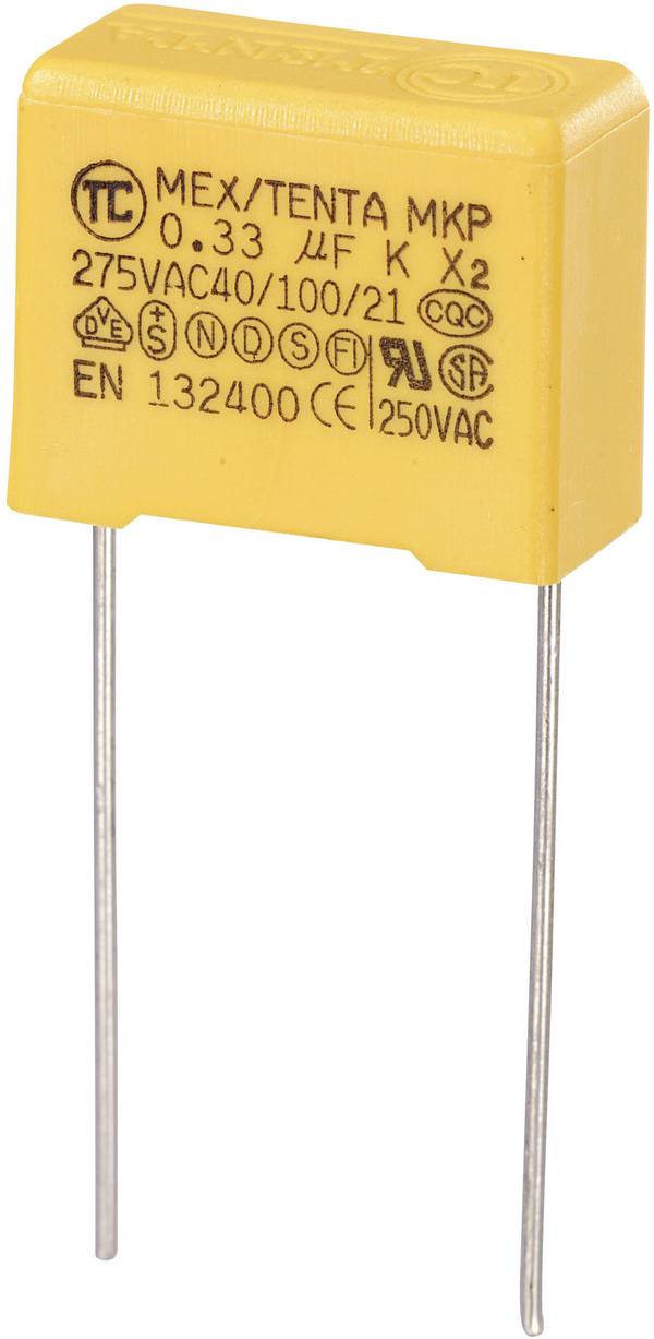 MKP-X2 zavarszűrő kondenzátor, radiális 0,33 µF 275 V/AC 10 % RM 15 mm 18 x 8,5 x 14,5 mm TRU COMPONENTS MKP-X2