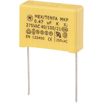 MKP kondenzátor X2, 0,47 µF, 275 V/AC, ±10 %, 26,5 x 10 x 19 mm, raszter: 22,5 mm