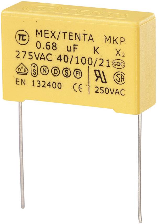 MKP-X2 zavarszűrő kondenzátor, radiális 0,68 µF 275 V/AC 10 % RM 27,5 mm 30 x 11 x 20 mm TRU COMPONENTS MKP-X2