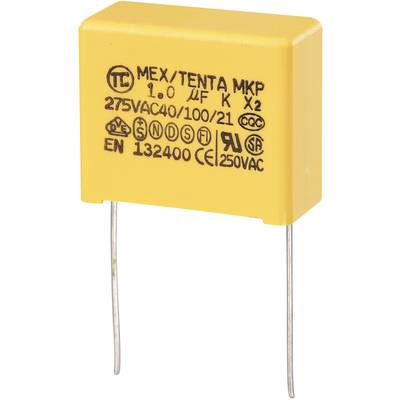 MKP-X2 zavarszűrő kondenzátor, radiális 1 µF 275 V/AC 10 % RM 22,5 mm 26,5 x 12,5 x 21,5 mm TRU COMPONENTS MKP-X2