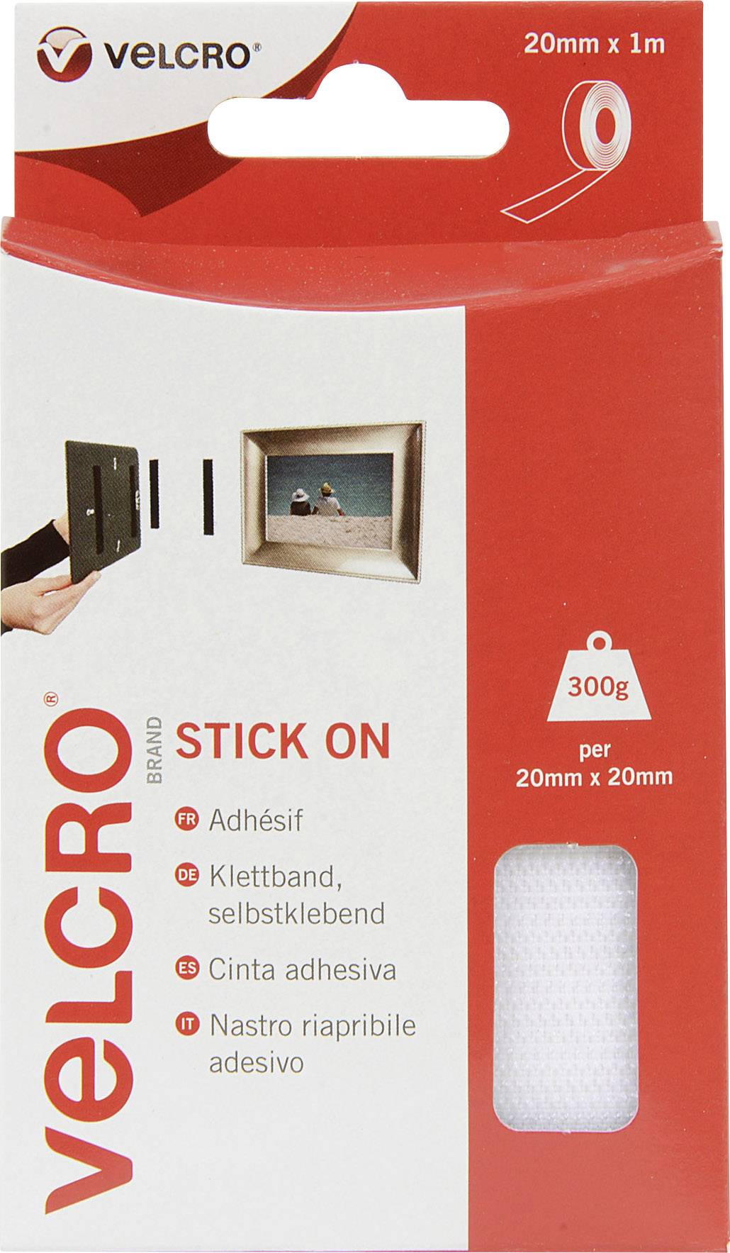 Öntapadó tépőzár szalag, 1 m x 20 mm, fehér, Stick On EC60210