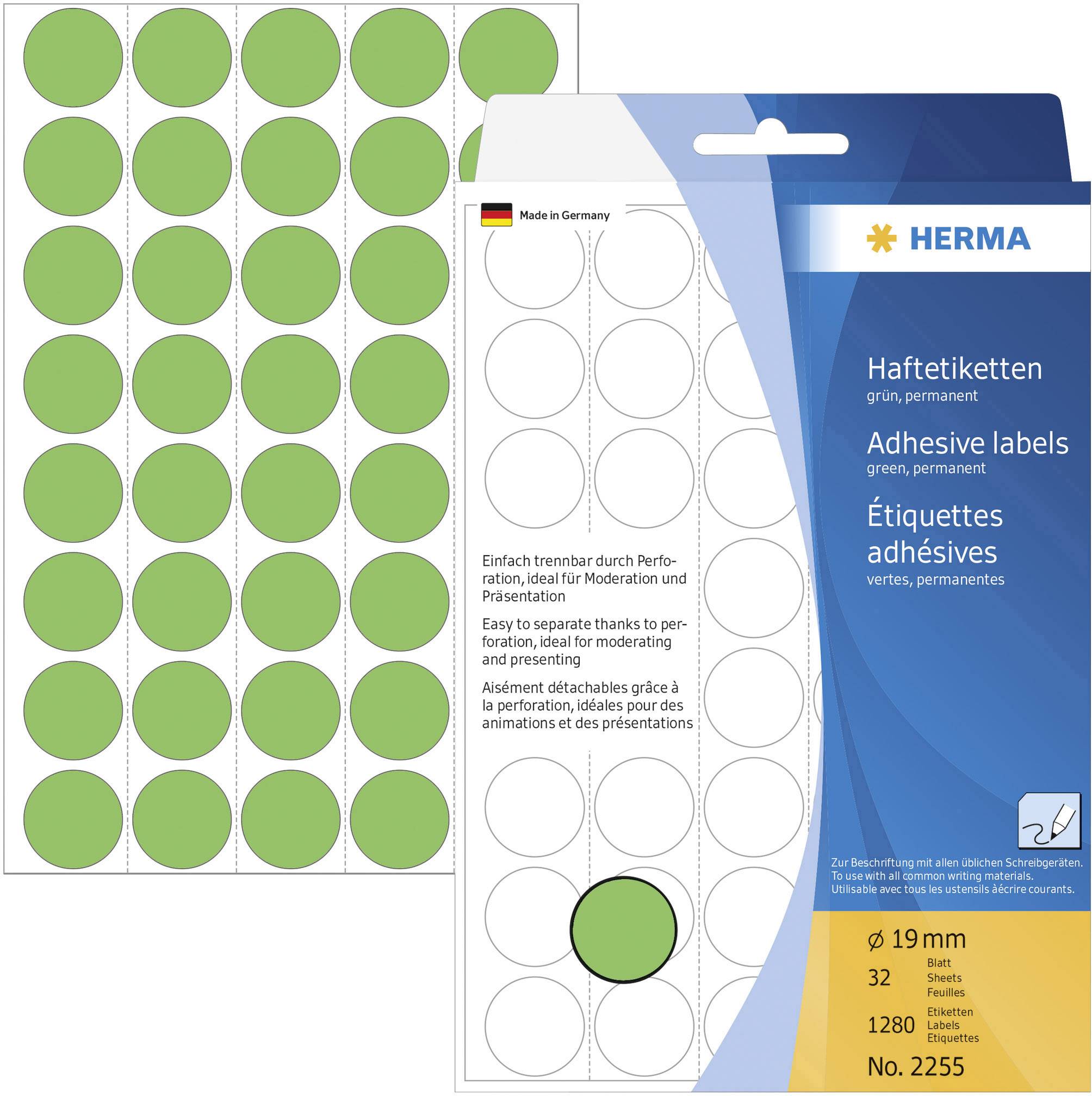 Herma 2255 Pastilles Ø 19 mm vert 1280 pc(s) fixation permanente papier