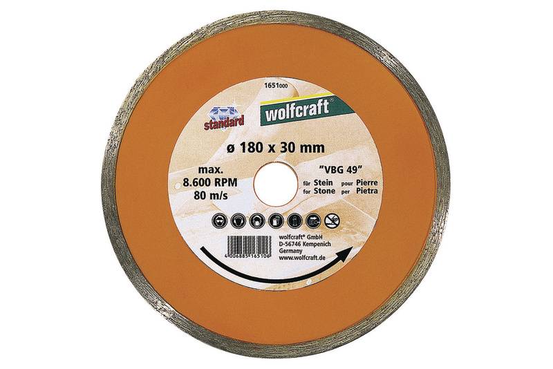 Gyémánt vágótárcsa Standard-Ceramic, Ø 180 mm, Wolfcraft 1651000