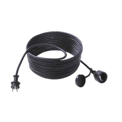Kültéri, gumi hálózati hosszabbítókábel védőkupakkal, fekete, 10 m, H07RN-F 3G 1,5 mm², Bachmann 343171