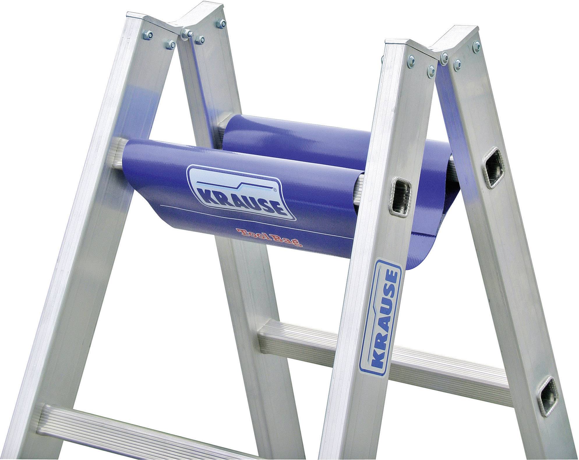 Krause márkájú alumínium létra kék tárolórekesszel. Kiváló különböző magasságú munkákhoz.