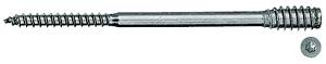 Hosszú menetes csavar hengeres szárral és bordázott véggel, mellette egy anya.