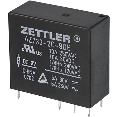 Miniatűr teljesítményrelé Zettler Electronics AZ733-2C-9DE 9 V/DC 2 váltó, 10 A, 150 V/DC/380 V/AC, 2500 VA/300 W