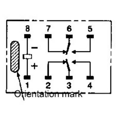 A diagram bemutatja egy nyolc csatlakozóval rendelkező integrált áramkör pin-konfigurációját, amelyek 1-től 8-ig vannak számozva.