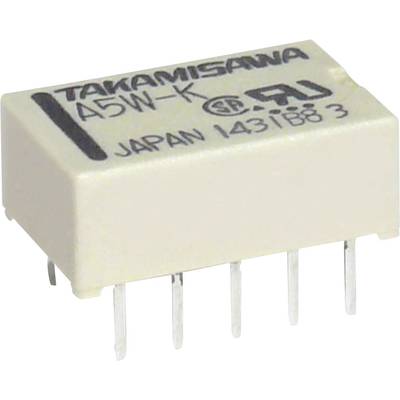 Szubminiatűr lapos relé Takamisawa A5WK5V 0,5 A/125 V/AC, 1 A/30 V/DC, 5 V/DC, 1000 MΩ, A5WK5V, 2 váltó, Ag + Au