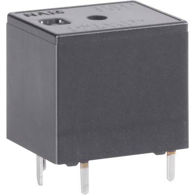Egy négyzet alakú, fekete elektronikus relé négy fémcsatlakozással, amelyet elektromos áramkörökben használnak.