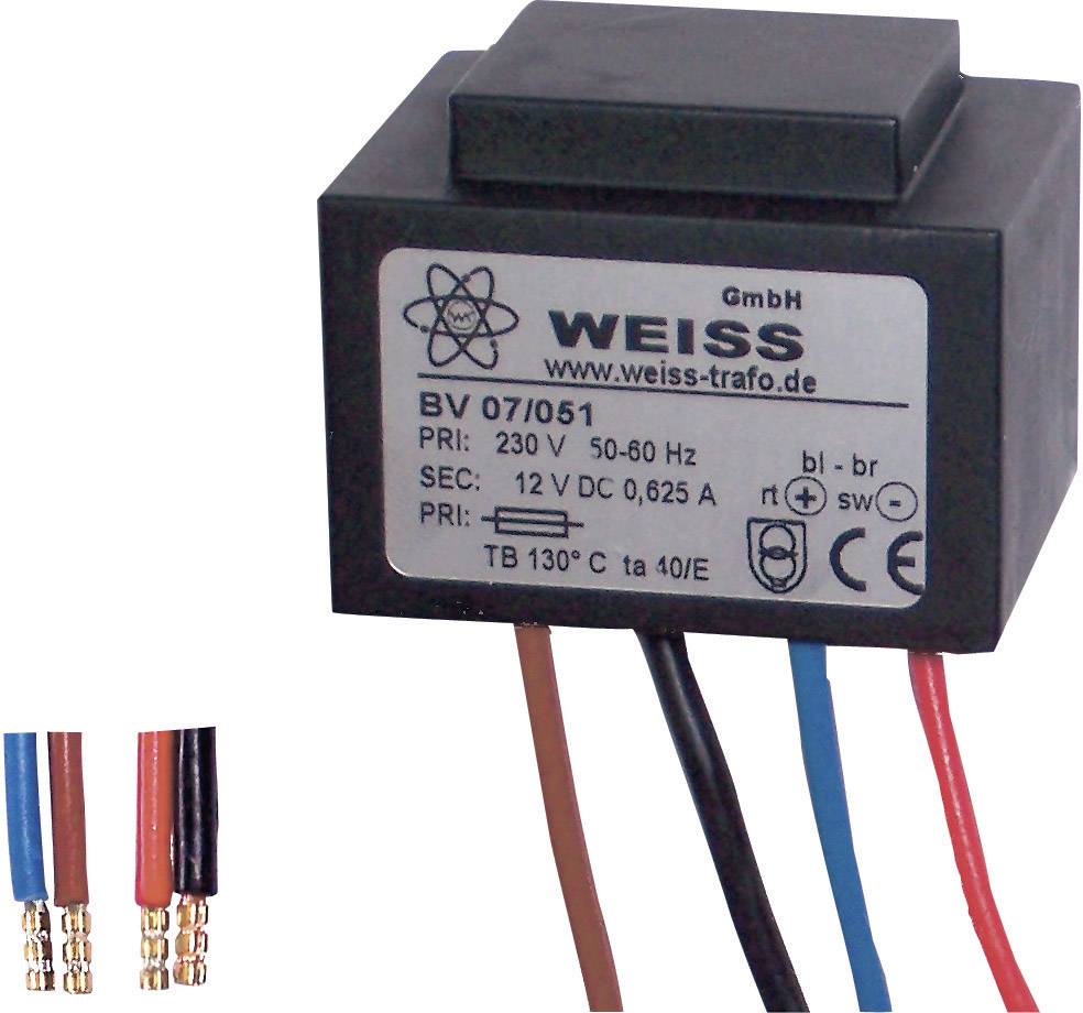 Weiss Elektrotechnik 07/051 Kompakt tápegység transzformátor 1 x 230 V 1 x 12 V/DC 7.50 W 625 mA