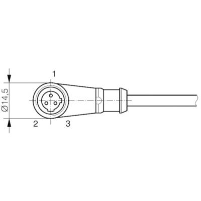 Csatlakozókábel 2 m, 3 pólusú közelítő kapcsolóhoz, könyök, Ø 14,5 x 2 mm, Contrinex S13-3FUW-020