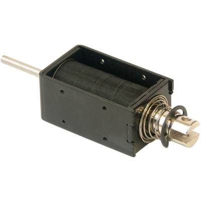 Egy téglalap alakú elektromágnes fekete házban, látható egy rugó és egy fémes rúd, amely kilóg a házból.