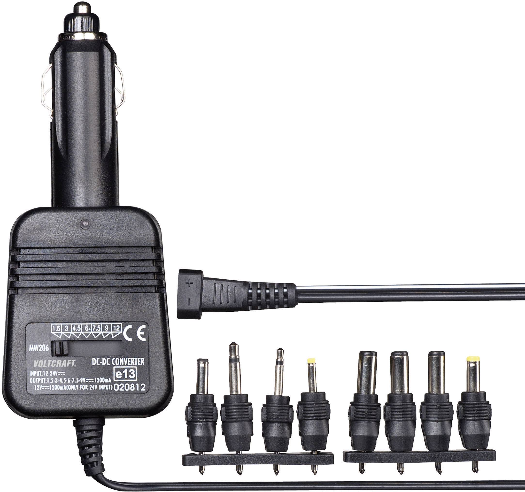 Szivargyújtó adapter, állítható autós tápegység 1,5-12V 1200mA 14,4W Voltcraft MW 206