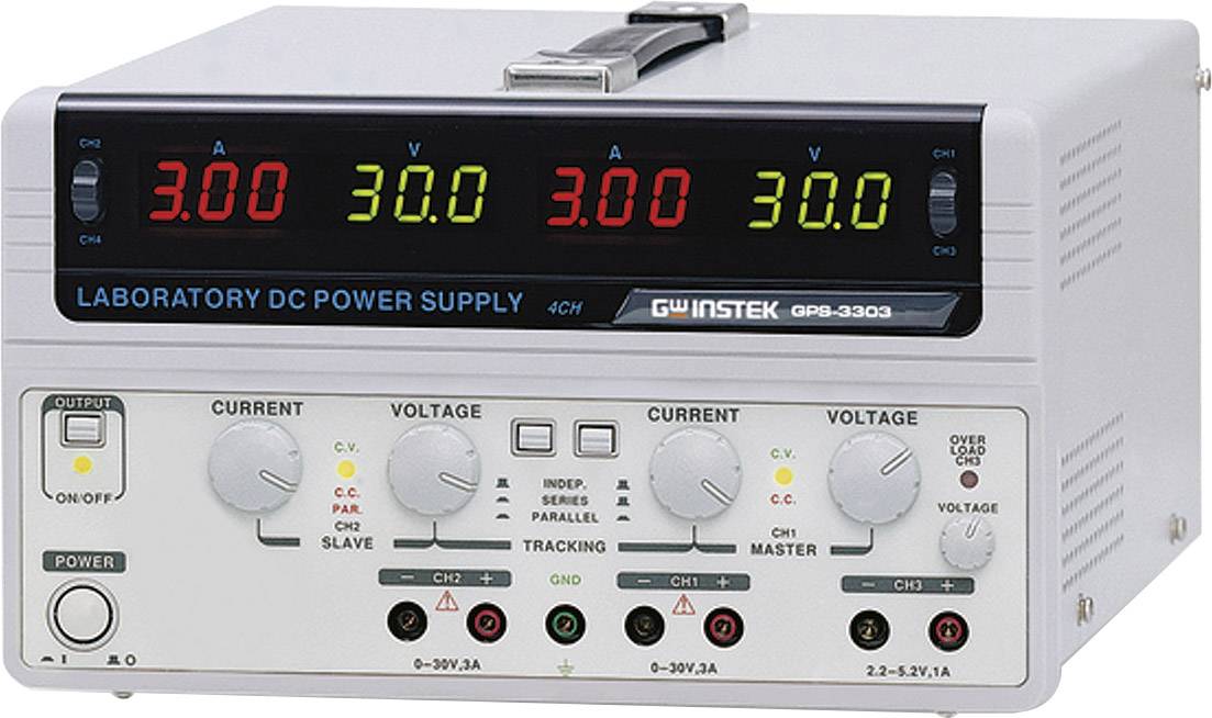 Labortápegység, szabályozható GW Instek GPS-3303-S 0 - 30 V/DC 0 - 3 A 195 W Kimenetek száma 3 x
