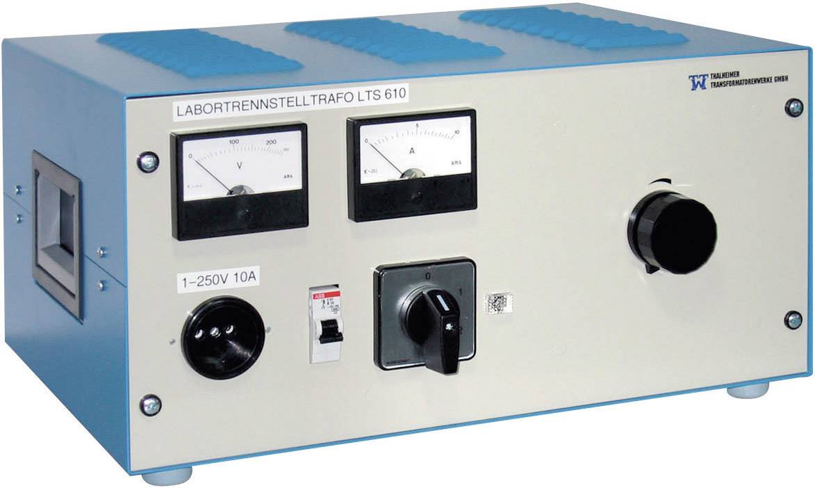 Laboratóriumi tápegység két analóg mérőmutatóval feszültség és áramerősség méréséhez, kapcsolókkal és forgókapcsolókkal. Típus: 'LTS 610'.