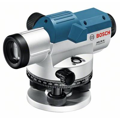 Bosch szintező műszer, GOL 26 G modell, építkezési magasságméréshez állítható optikával és precíziós magassági skálával.