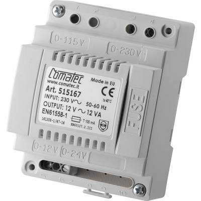 Elektronikus alkatrész feszültségszabályozásra, gyártva az EU-ban. Bemenet: 230 V, kimenet: 12 V. Tokozás felismerhető csatlakozókkal.