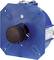 Kék elektromos fali transzformátor fekete forgatógombbal és rögzítőelemekkel, alkalmas kapcsolótábla beépítéséhez.