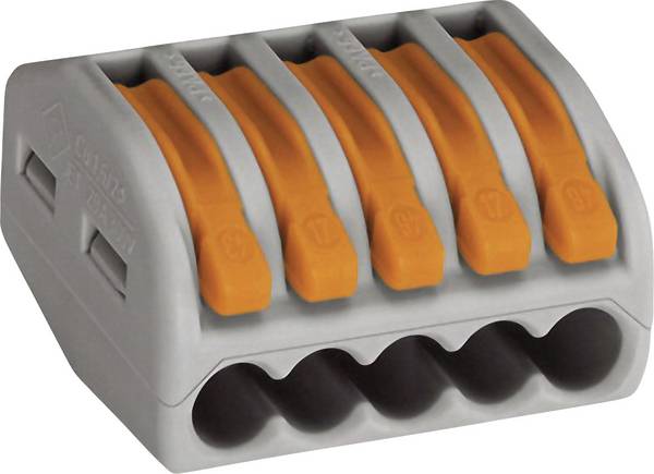 Kezelőnyelves sorkapocs 5 vezetékes, 0,08 - 4 mm² 32A, szürke/narancs, 1 db, WAGO 222-415