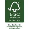 'FSC-logó a C021810 licenszszámmal és a "Felelősségteljes erdőgazdálkodás jele" szöveggel zöld és fehér színben.'