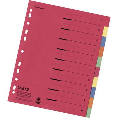 Falken 80086390 Regiszterek DIN A4, a szokásosnál szélesebb üres Karton Többszínű 10 nyilvántartási lap rendszerező nyom