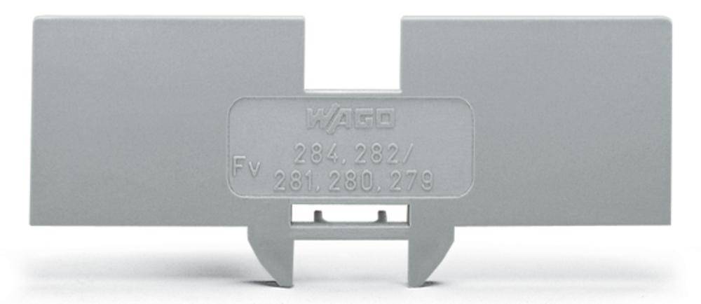 Szürke védőfedél 'WAGO 284, 282/281, 280, 279' felirattal. Elektromos csatlakozókapcsokhoz használják.
