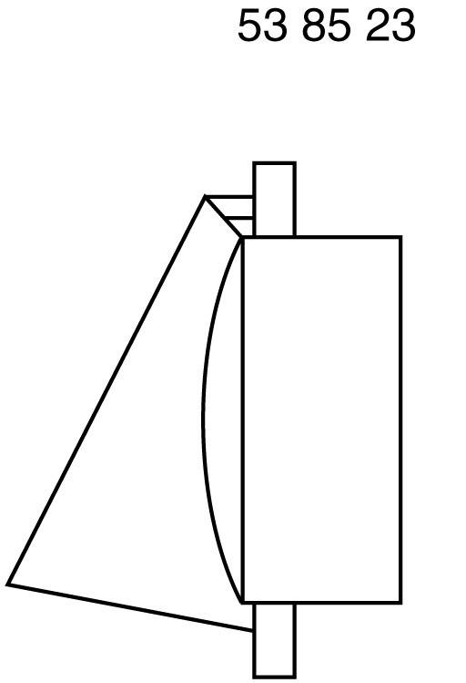 Egy egyszerű diagram egy téglalap alakú formát mutat egy döntött háromszöggel. A tetején a '53 85 23' szám látható.