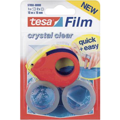 'tesa Film' csomag egy piros adagolóval és két tekerccsel. A film kristálytiszta, gyors és könnyen használható.