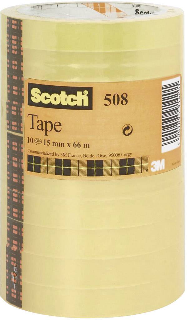 Átlátszó ragasztószalag, Scotch® 508 (H x Sz) 66 m x 15 mm, átlátszó FT-5100-9664-5 3M, tartalom: 10 tekercs