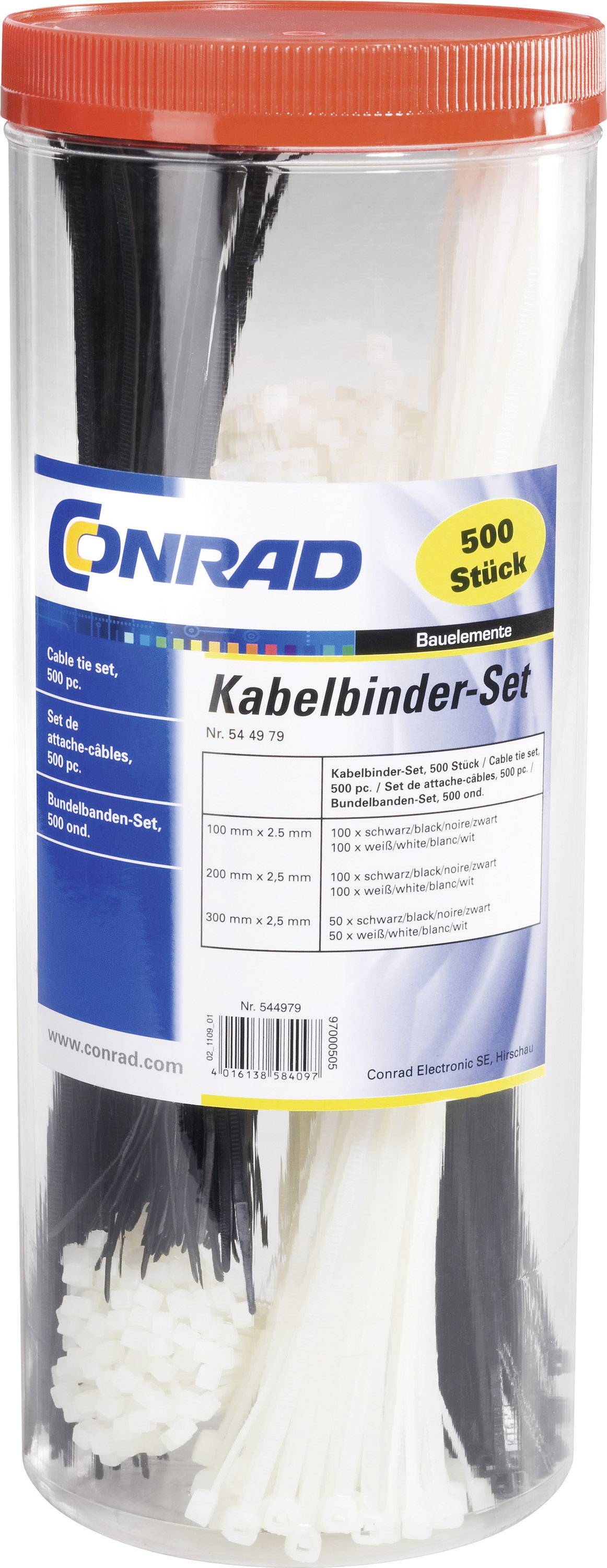 Kábelkötegelő készlet 100/200/300 x 3,6 mm, fekete, natúr, 500 db, Tru Components 28530c207