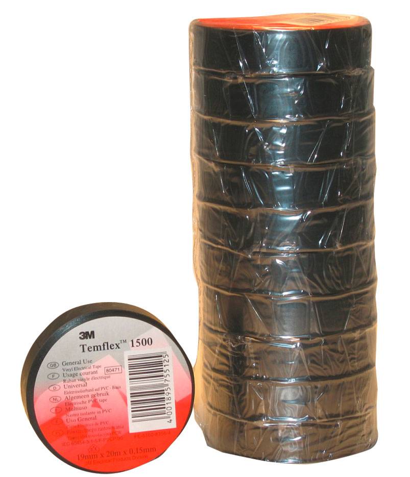 PVC elektromos szigetelőszalag, 10 m x 15 mm, fekete, 3M Temflex 1500-1