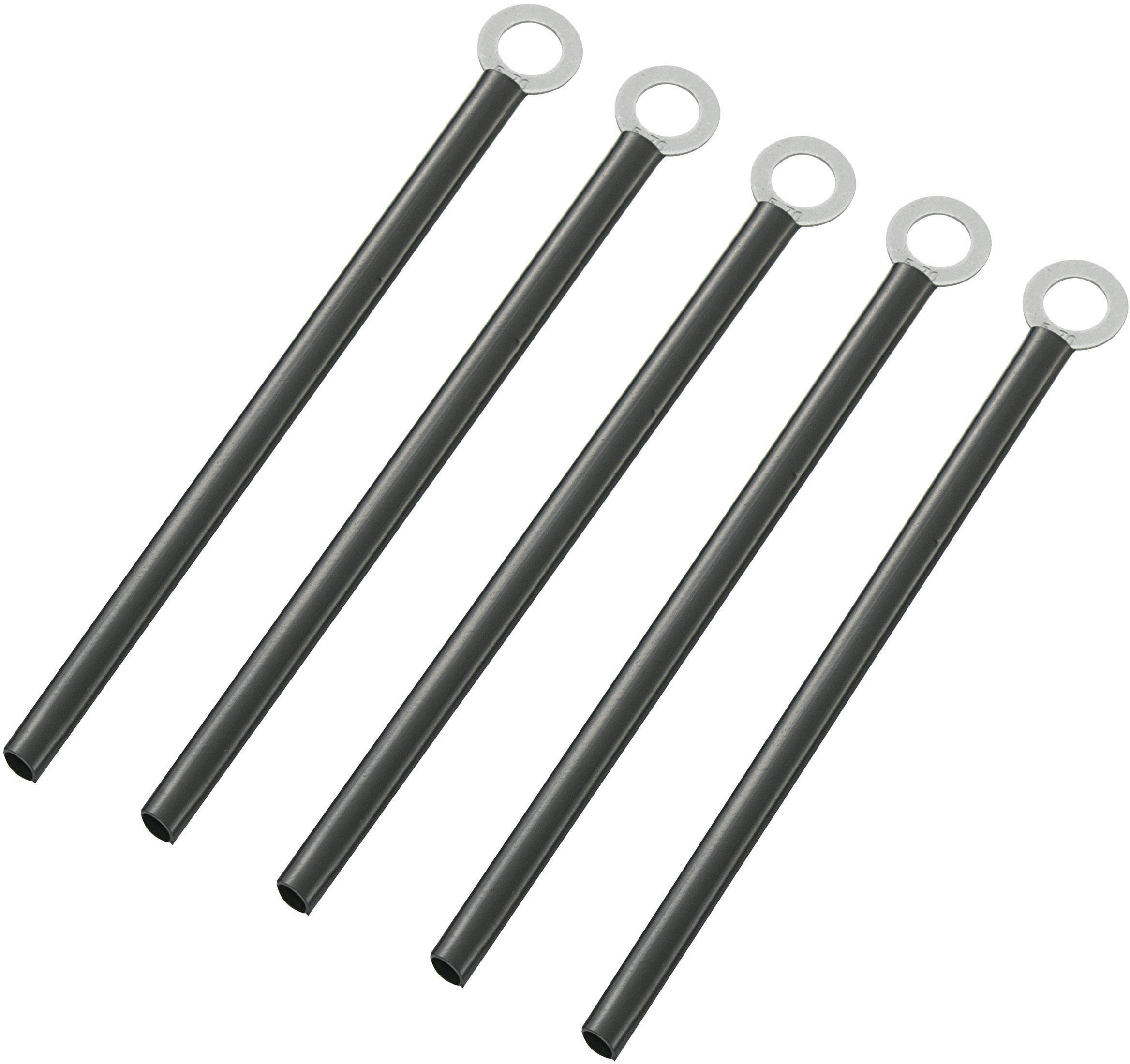 Öt fekete fémrúd kis kerek fülekkel egyik végükön, párhuzamosan elrendezve fehér háttér előtt.