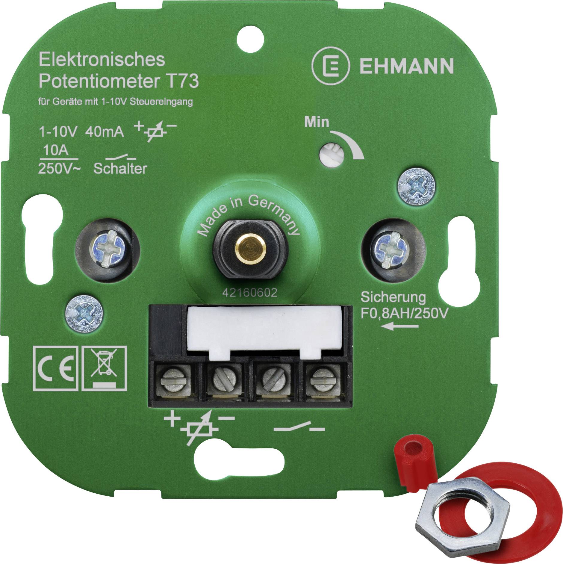 Elektronikus potenciométer T73, zöld panel, 1-10V vezérlésű készülékekhez, 10A/250V. Biztosítékkal és szerelési tartozékokkal együtt.